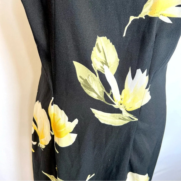 Alyx Black Yellow Floral Sleeveless Fitted Midi Spring Dress Women’s Size 10 - Picture 4 of 15